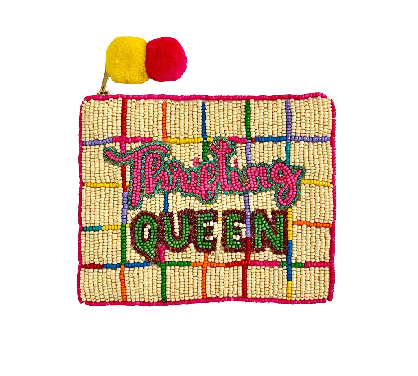 Thrifting Queen Rhinestone Seed Bead Coin Purse, Beaded Bag