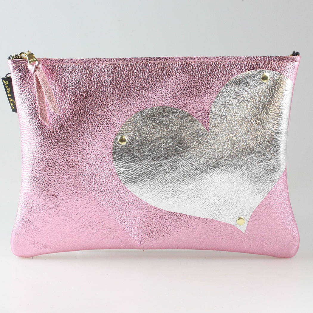 Side Heart Appliqué Clutch Bag