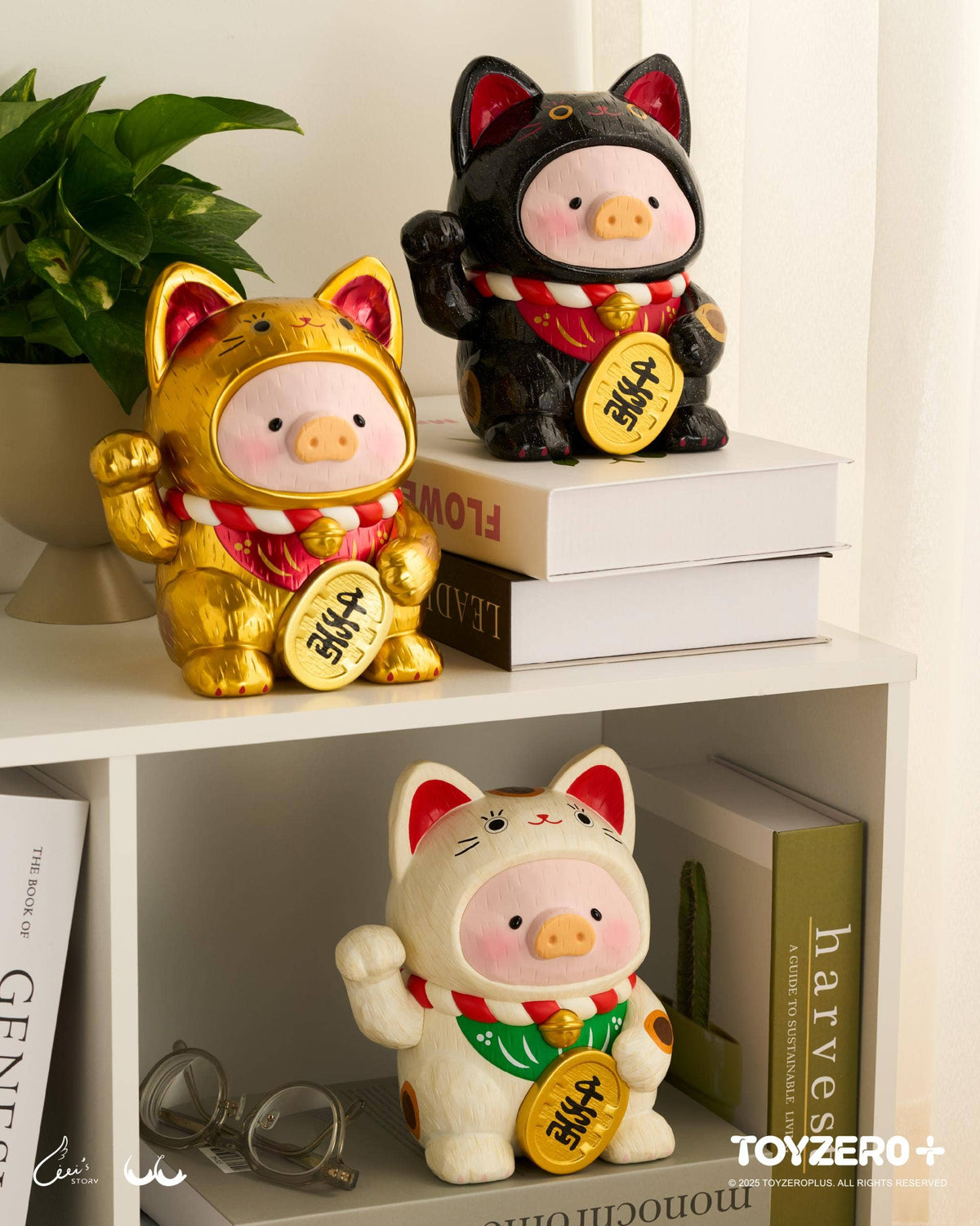 LuLu the Piggy -Wood-Carving Maneki Lu (Golden Cat)