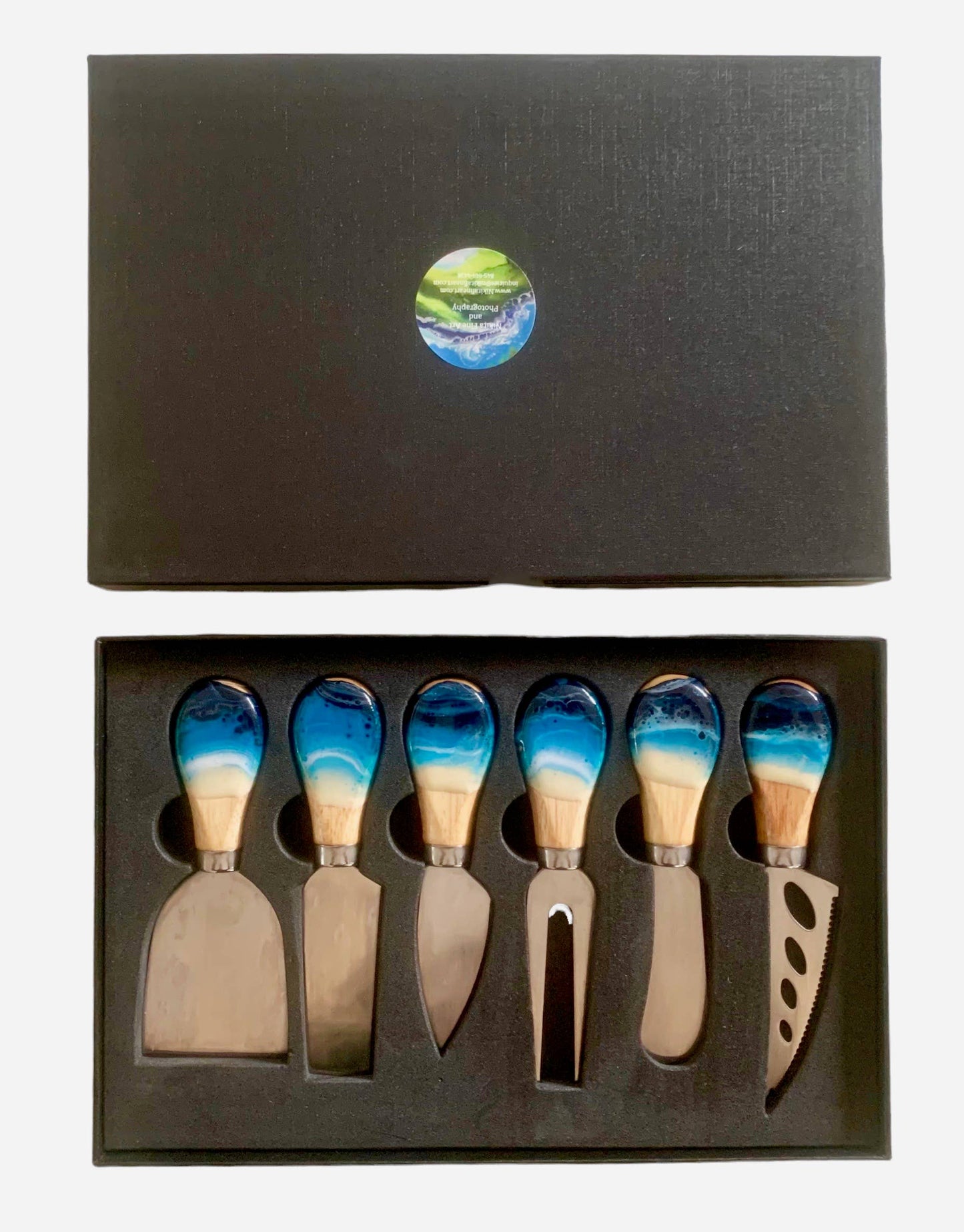 Cheese Utensil Set of 6 with black box organic resin