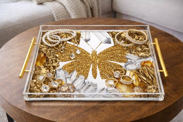 Gold Butterfly Acrylic Serving Tray/small (11" x 9")