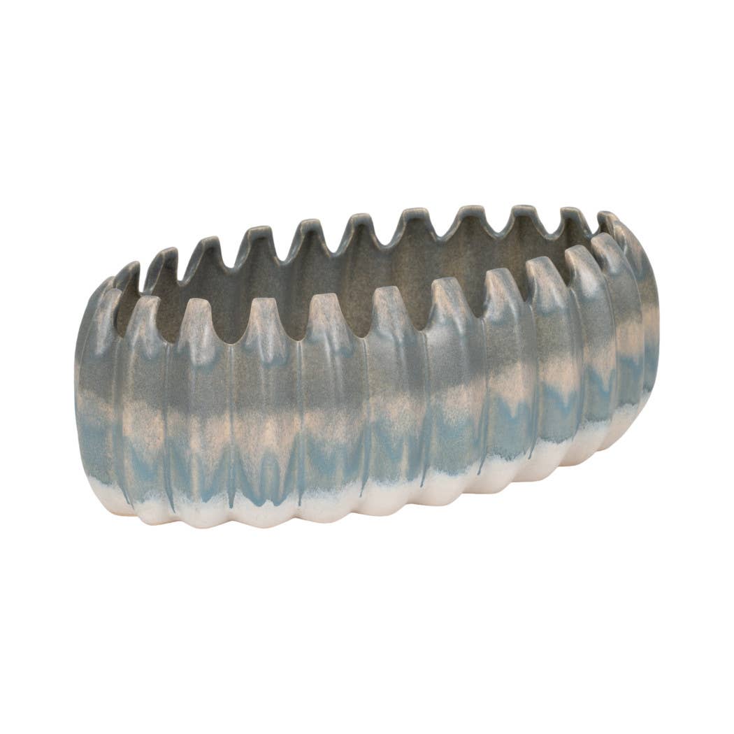 Decorative Bowl - Blue Ceramic Coastal Ombre Style, 17 in.