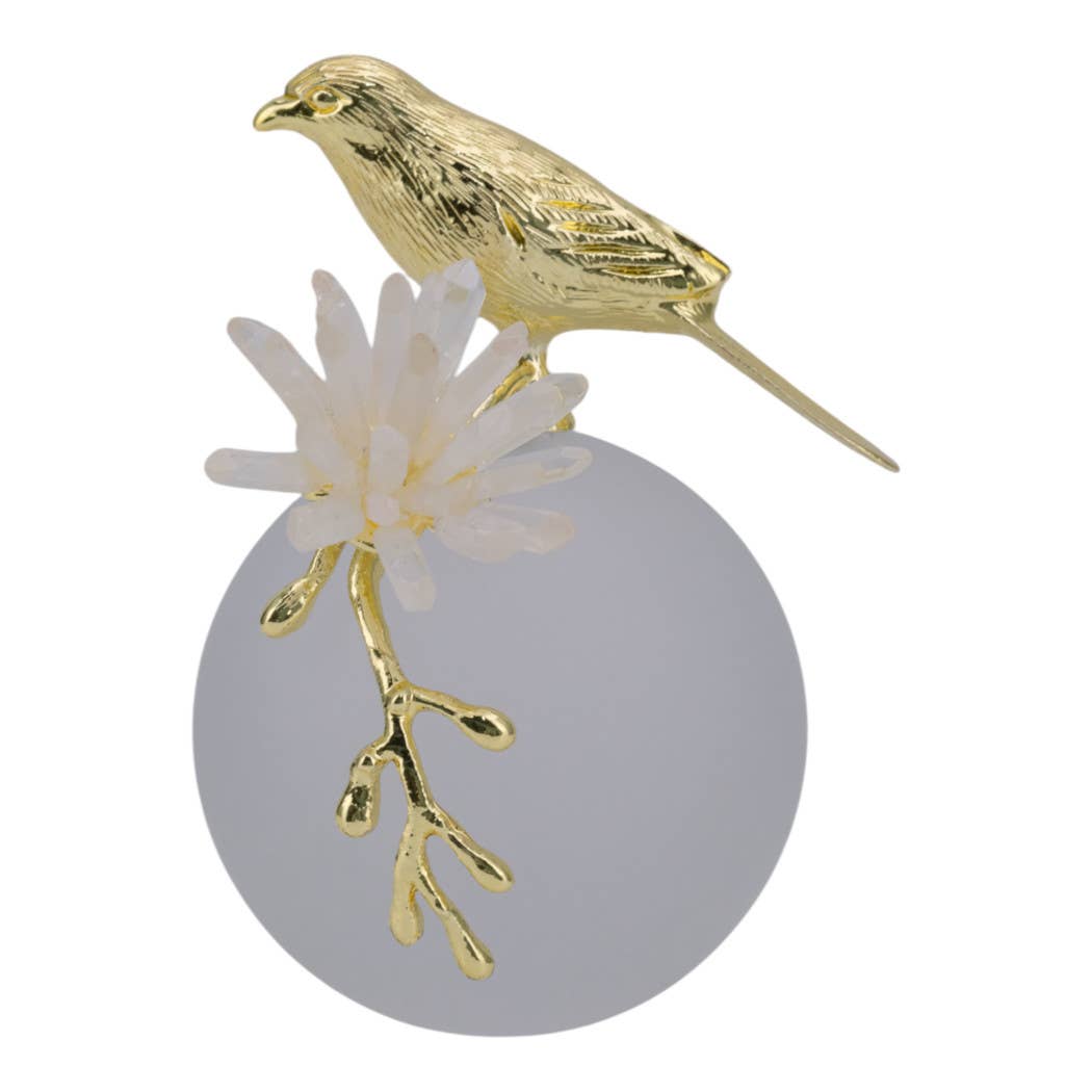 Sculpture - White and Gold Metal Bird on Sphere, 7 in.