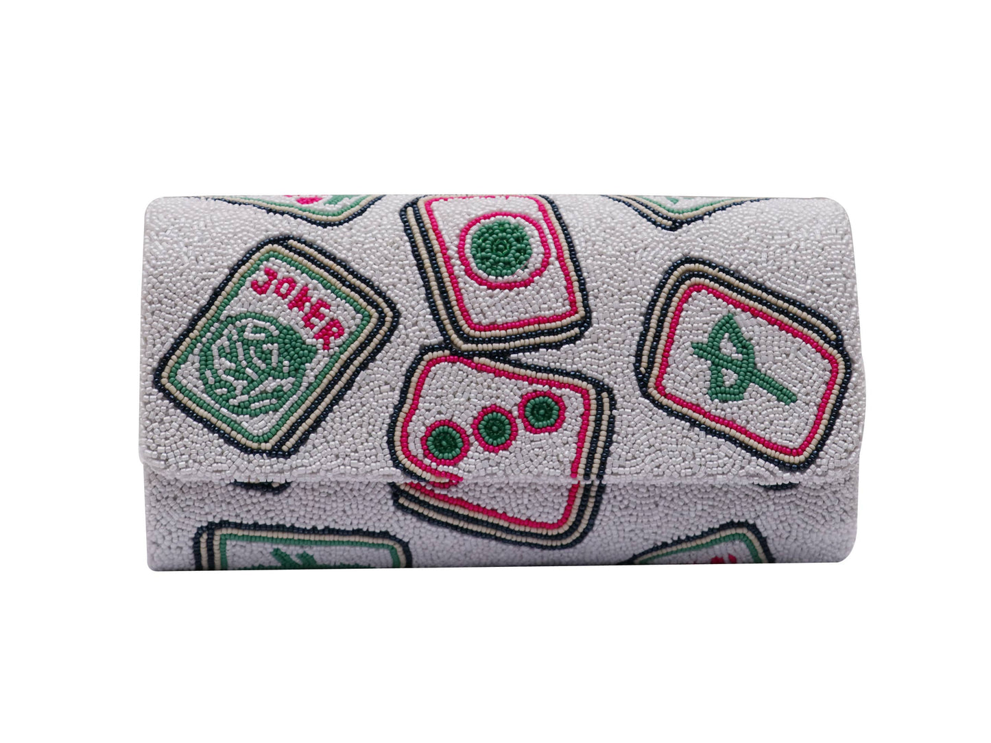 Mahjong Tile Hand Beaded Clutch Handbag