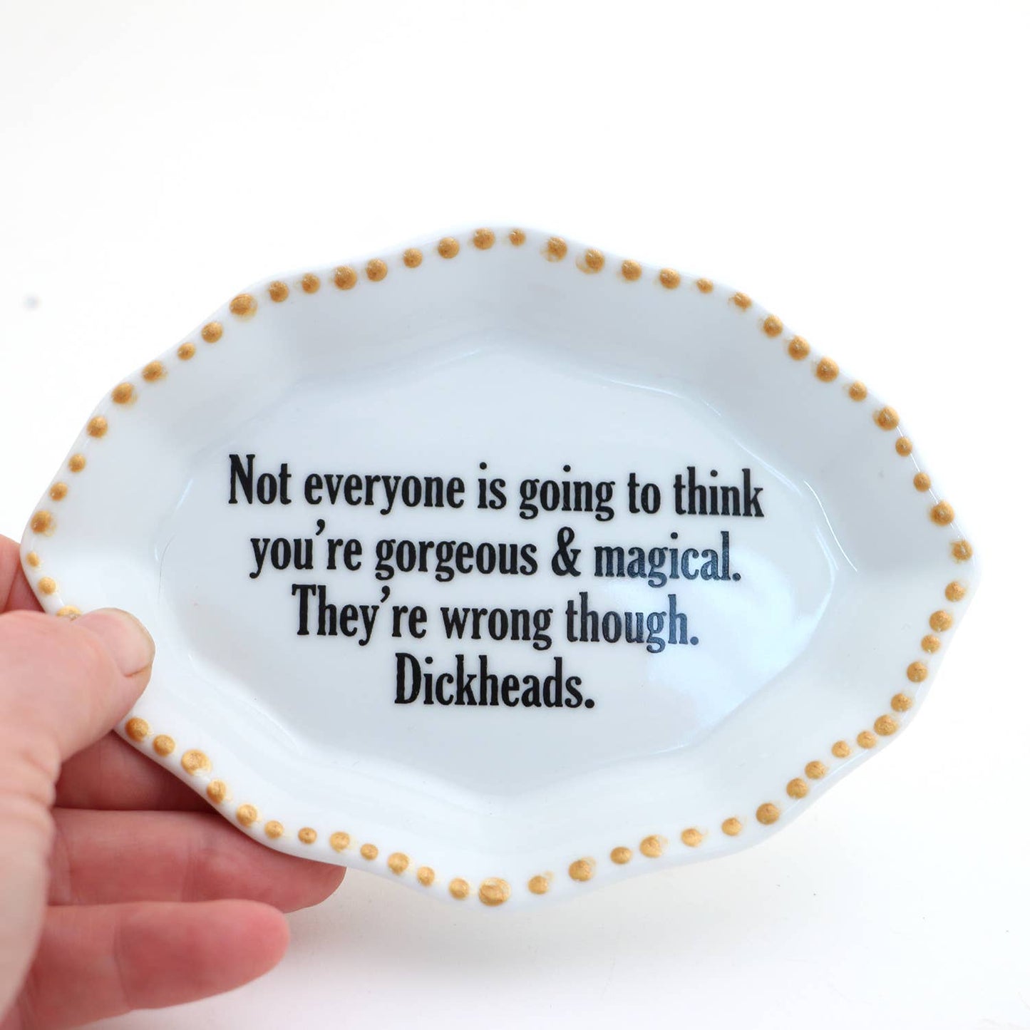 Porcelain oval tray with gold rim, Gorgeous and Magical
