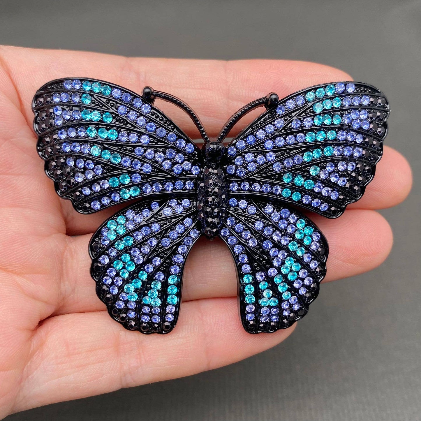 Rhinestone Inlaid Black Butterfly Brooch