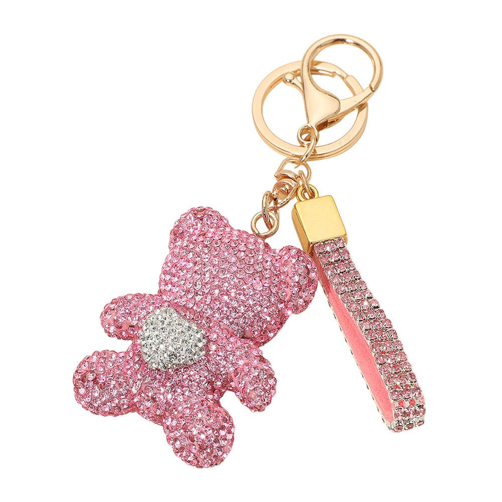 Bling Studded Heart Teddy Bear Bag Charm/Keychain