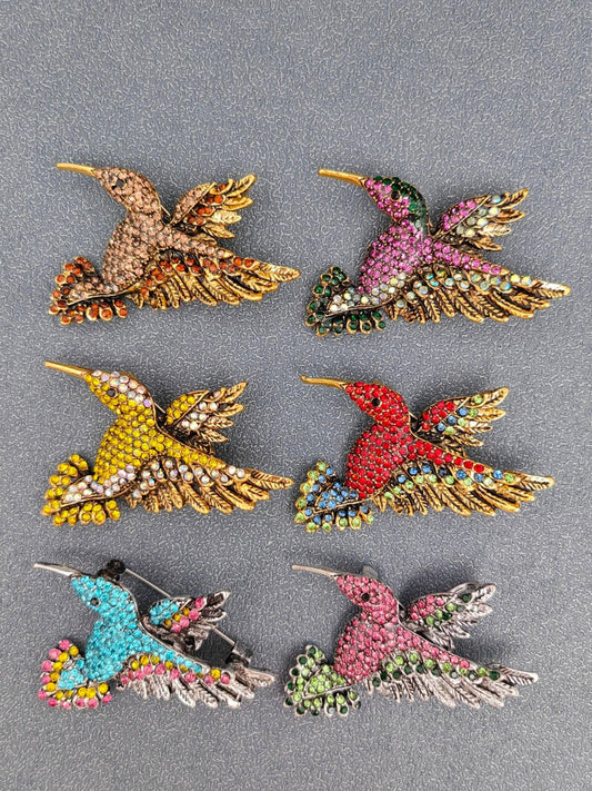 Multi-color Rhinestone Hummingbird Brooch
