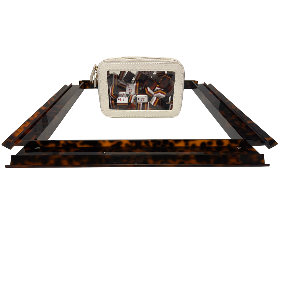 Luxury Handmade Tortoise Shell Acrylic Mahjong Racks and Pushers Set (4 Pieces)