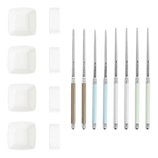 Mother of Pearl Chopsticks & Ceramic Bowls Set (4 Pairs)