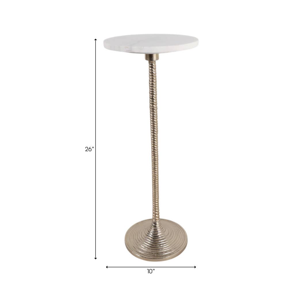 Drink Table - White Marble Top Pedestal Metal Base, 26 in.