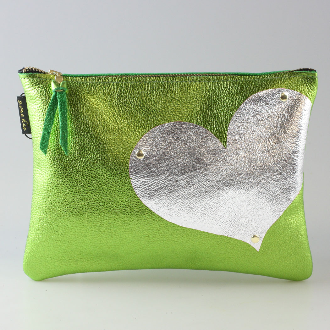 Side Heart Appliqué Clutch Bag