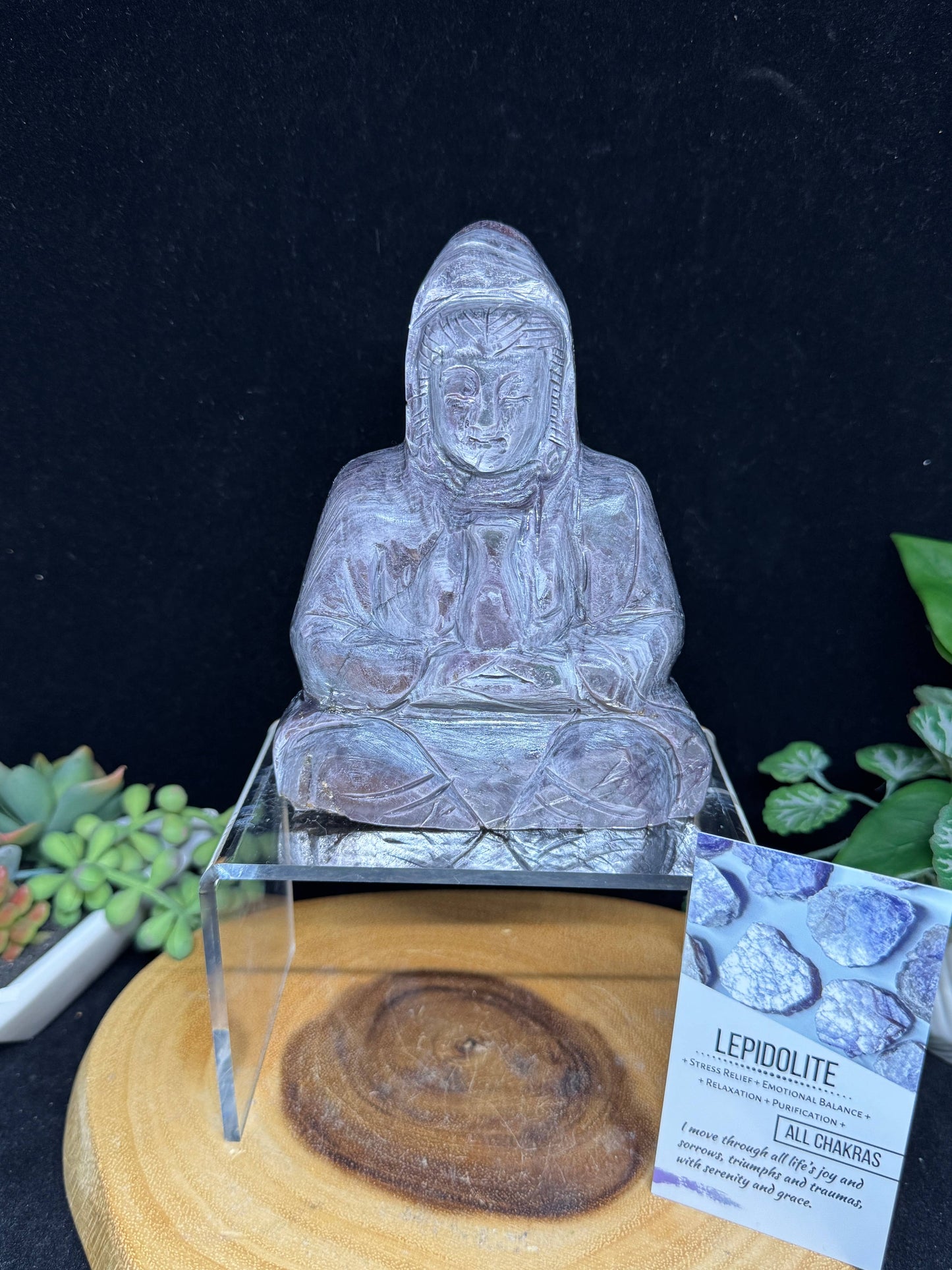 Rare Purple Mica Lepidolite Guan Yin carving G588