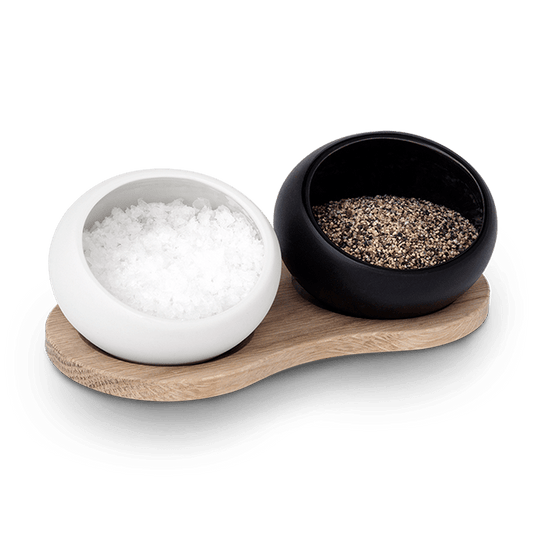 Rosendahl - Porcelain Salt & Pepper Cellars w/Oak Holder Set
