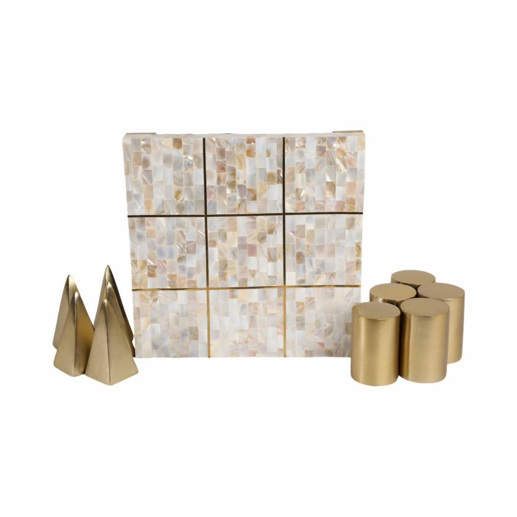 Table Game - Ivory Resin Metal Tic Tac Toe Set