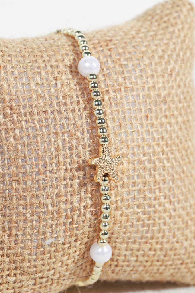Starfish and Faux Pearls/Gold Beaded Bracelet
