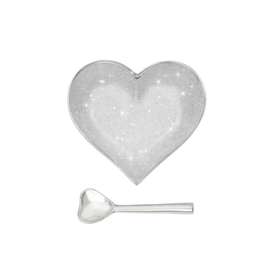 Happy Sparkly Silver Heart with Heart Spoon