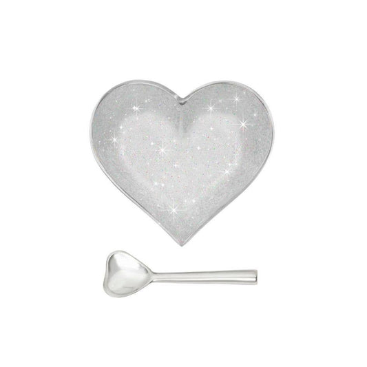 Happy Sparkly Silver Heart with Heart Spoon