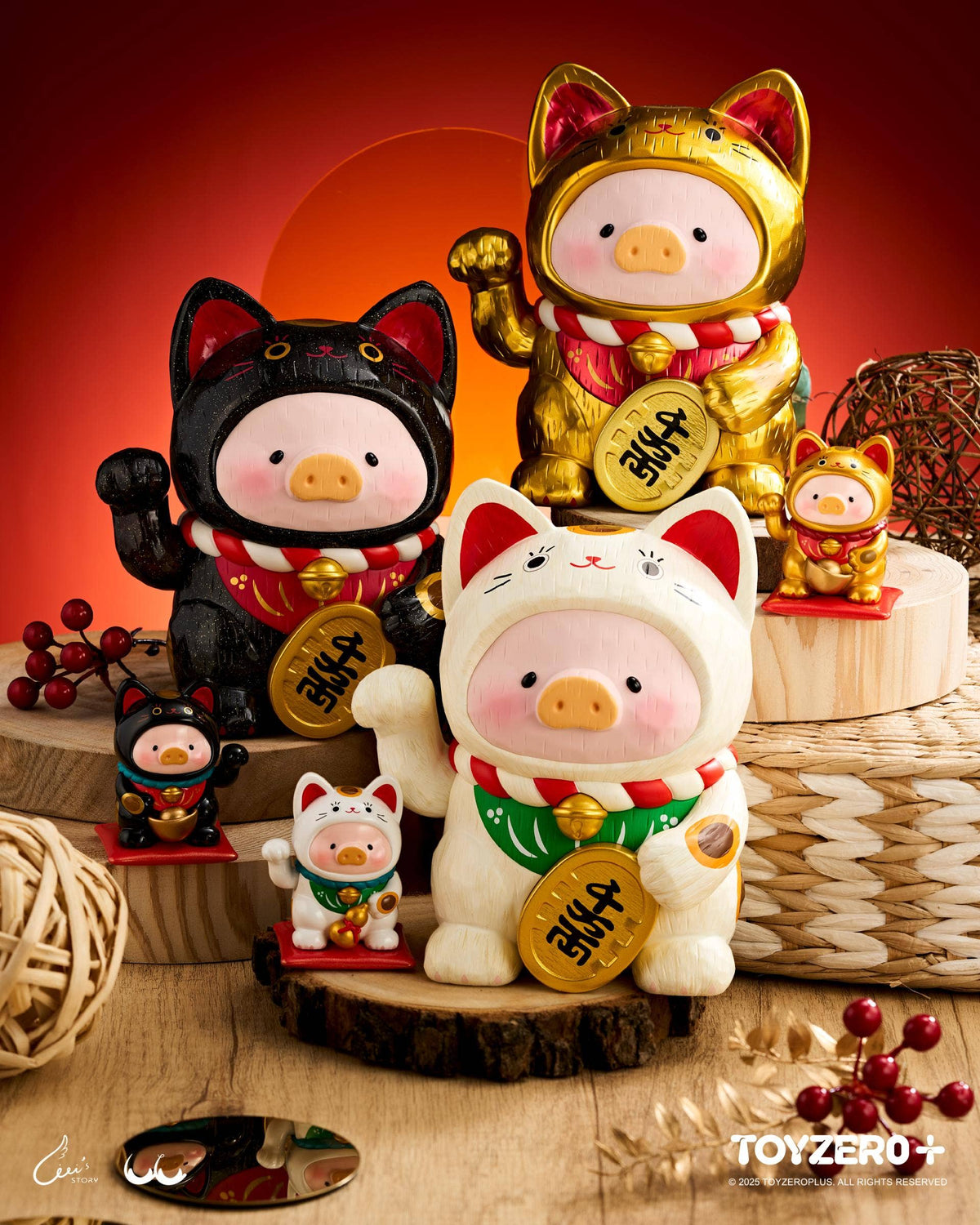 LuLu the Piggy -Wood-Carving Maneki Lu (Golden Cat)