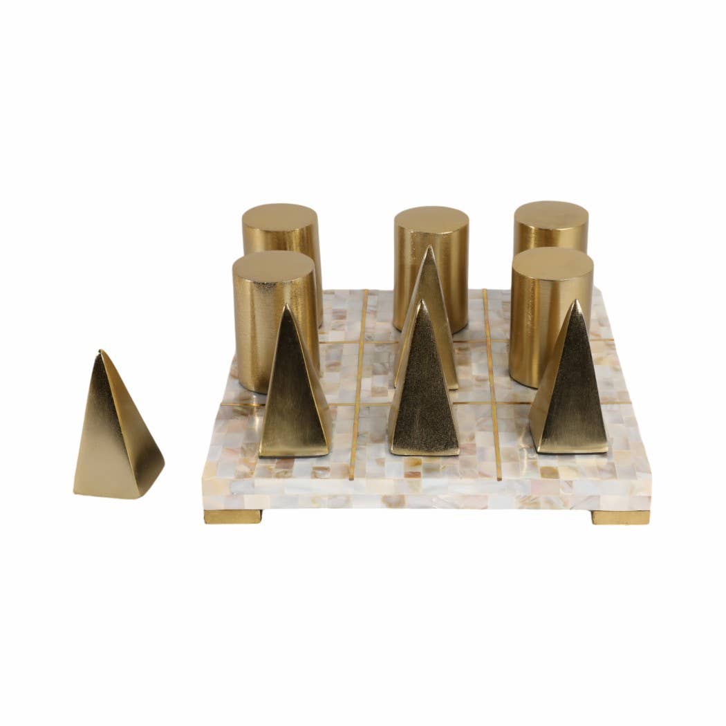 Table Game - Ivory Resin Metal Tic Tac Toe Set