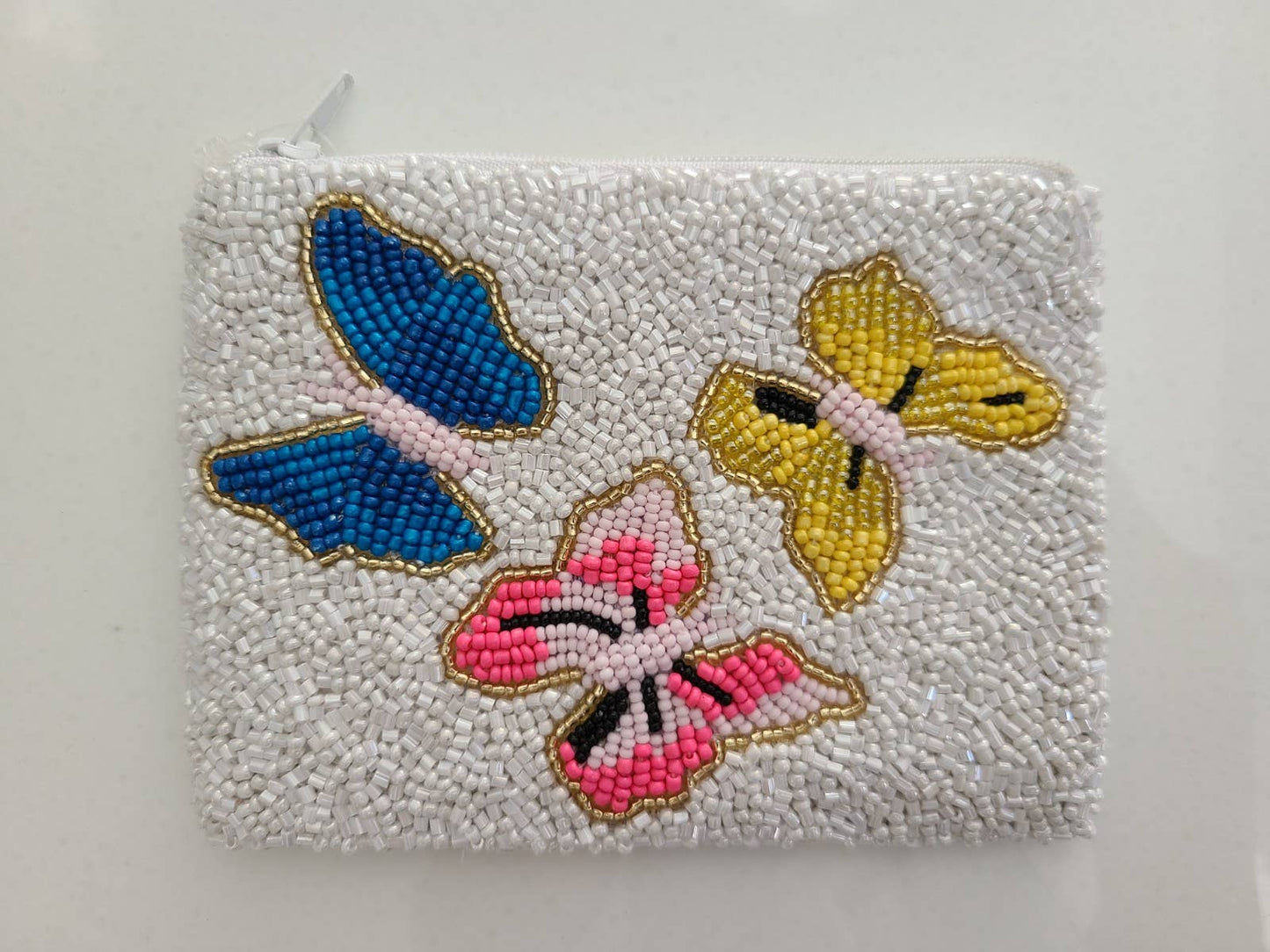 Beaded Butterfly Coin Purse in White