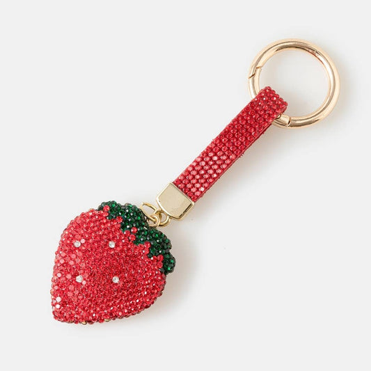 Pave Strawberry And Tag Bag Charm