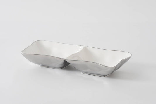 2 Section Server in White and Silver Porcelain dish
