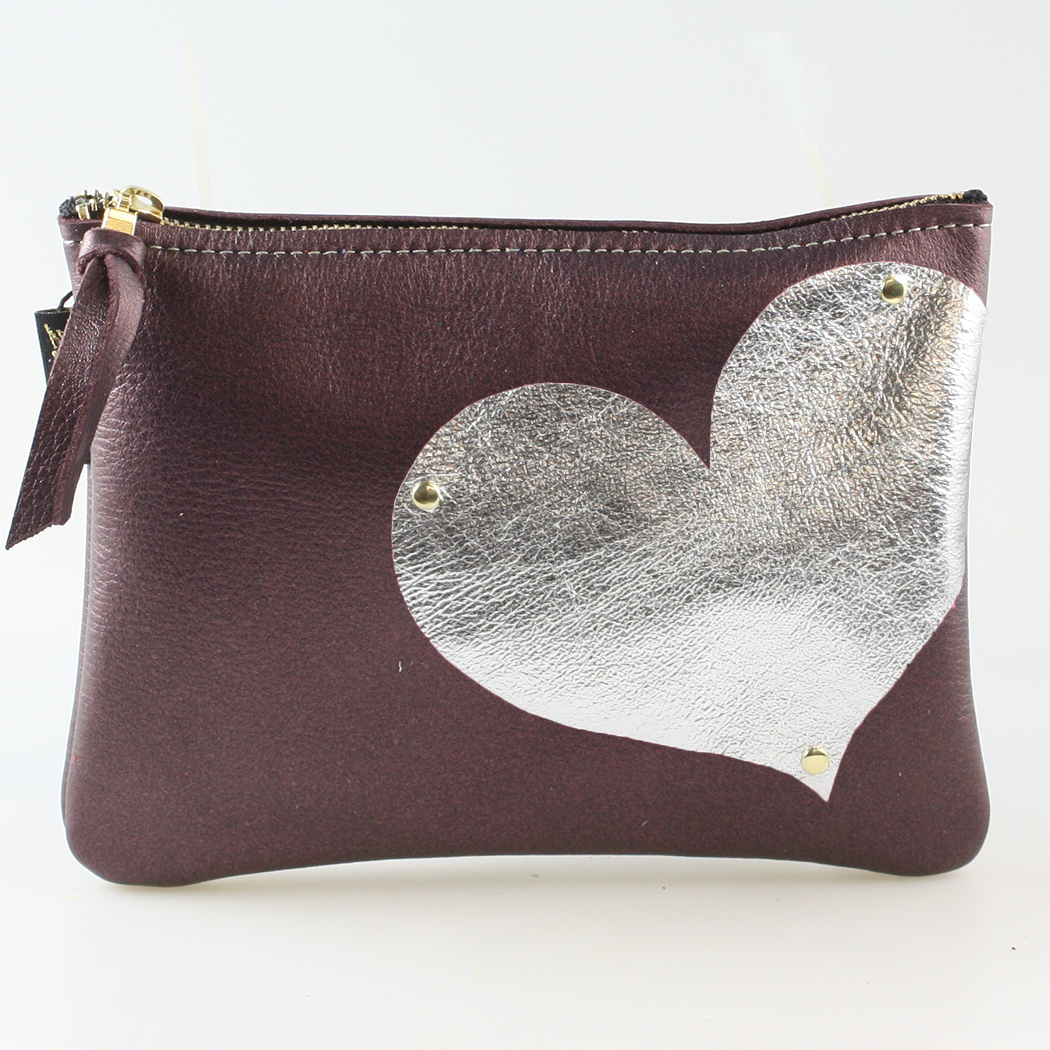 Side Heart Appliqué Clutch Bag