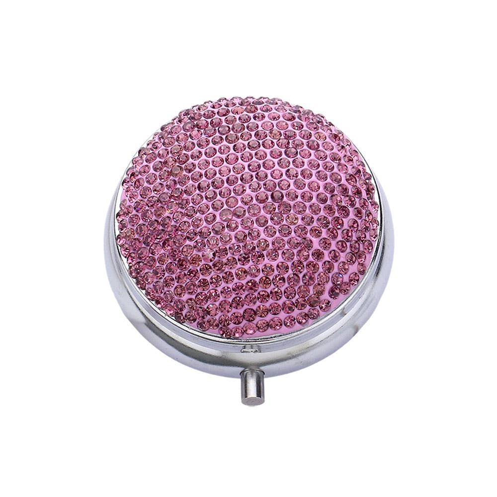 Bling Round Mirror Compact Pill Organizer Case