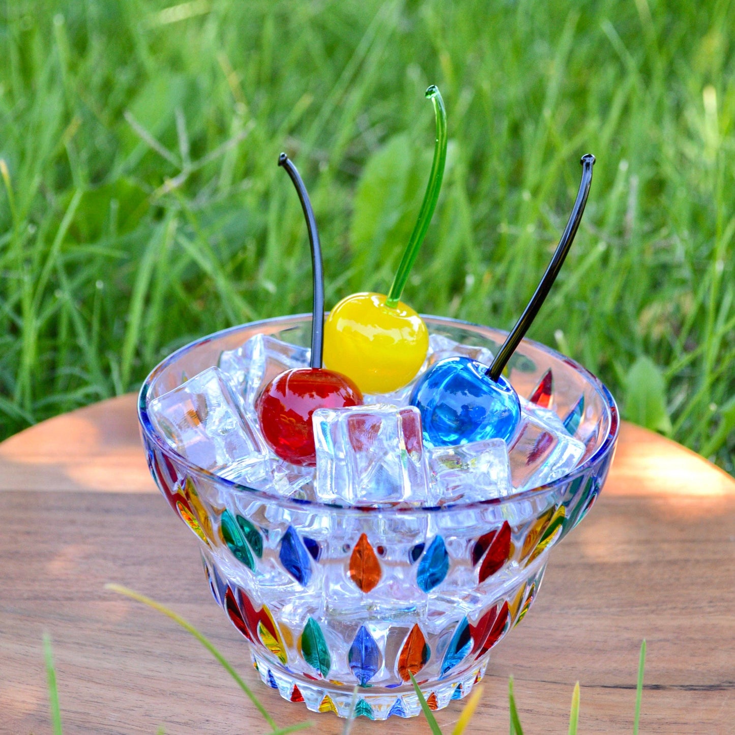 Murano Glass Cherries, Lifelike, Multi-Color, Made in Italy (each)
