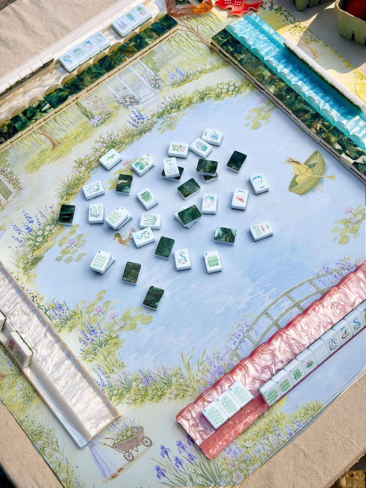 Double-Sided Leatherette American Mahjong Mat,Path into The Garden