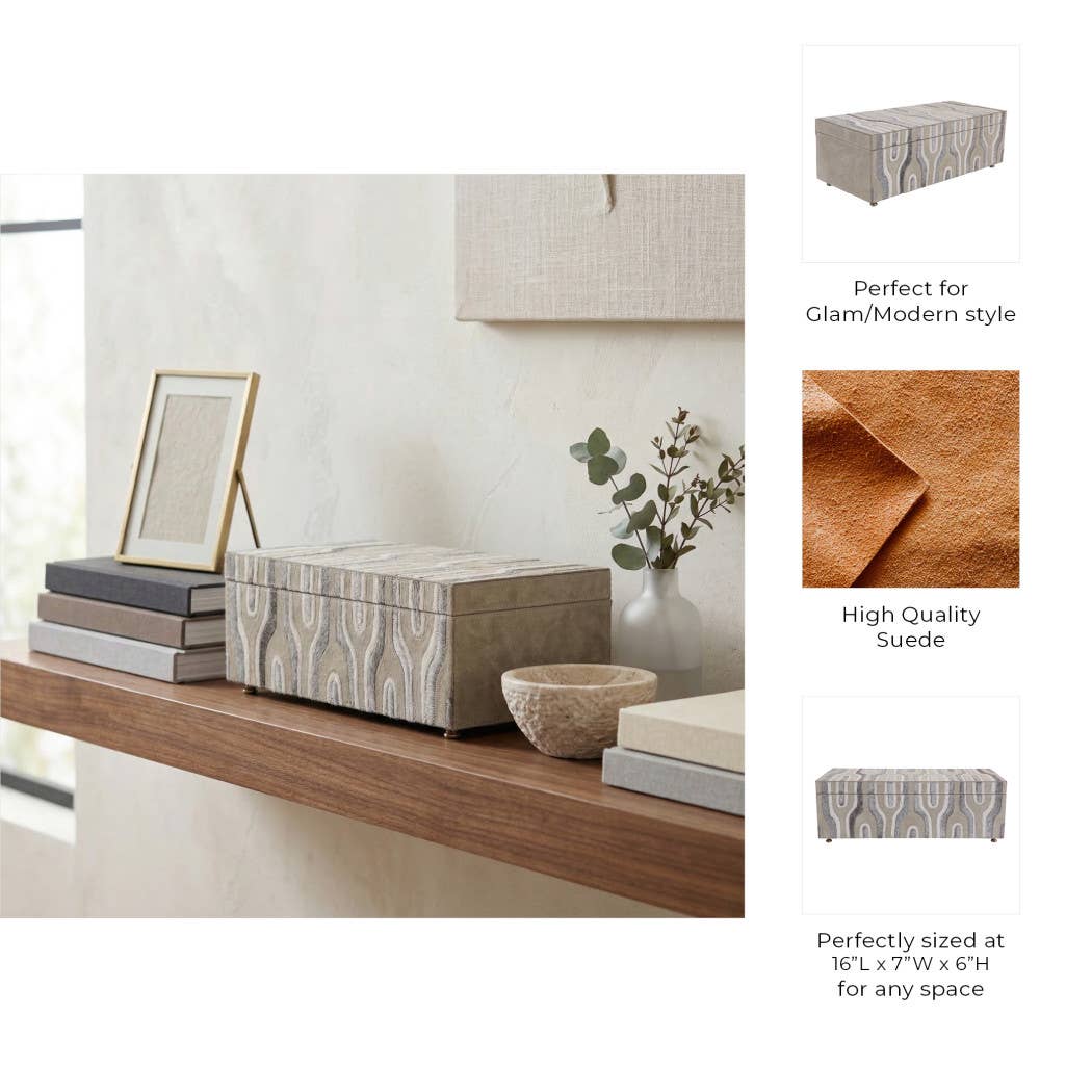 Decorative Box - Gray Wood Rectangular with Lid, 16 in.