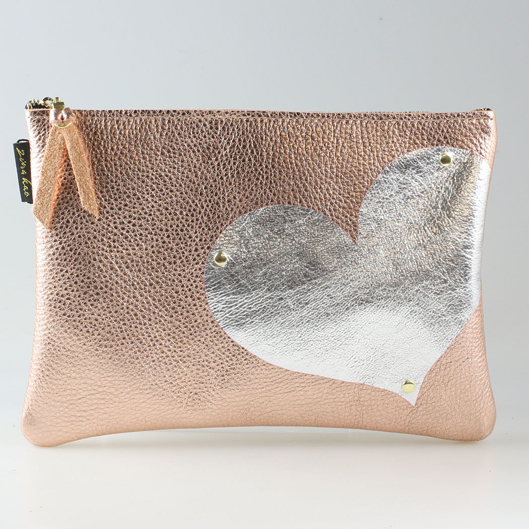 Side Heart Appliqué Clutch Bag