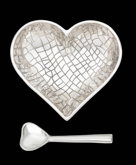 Happy Bright Silver Croco Heart with Heart Spoon