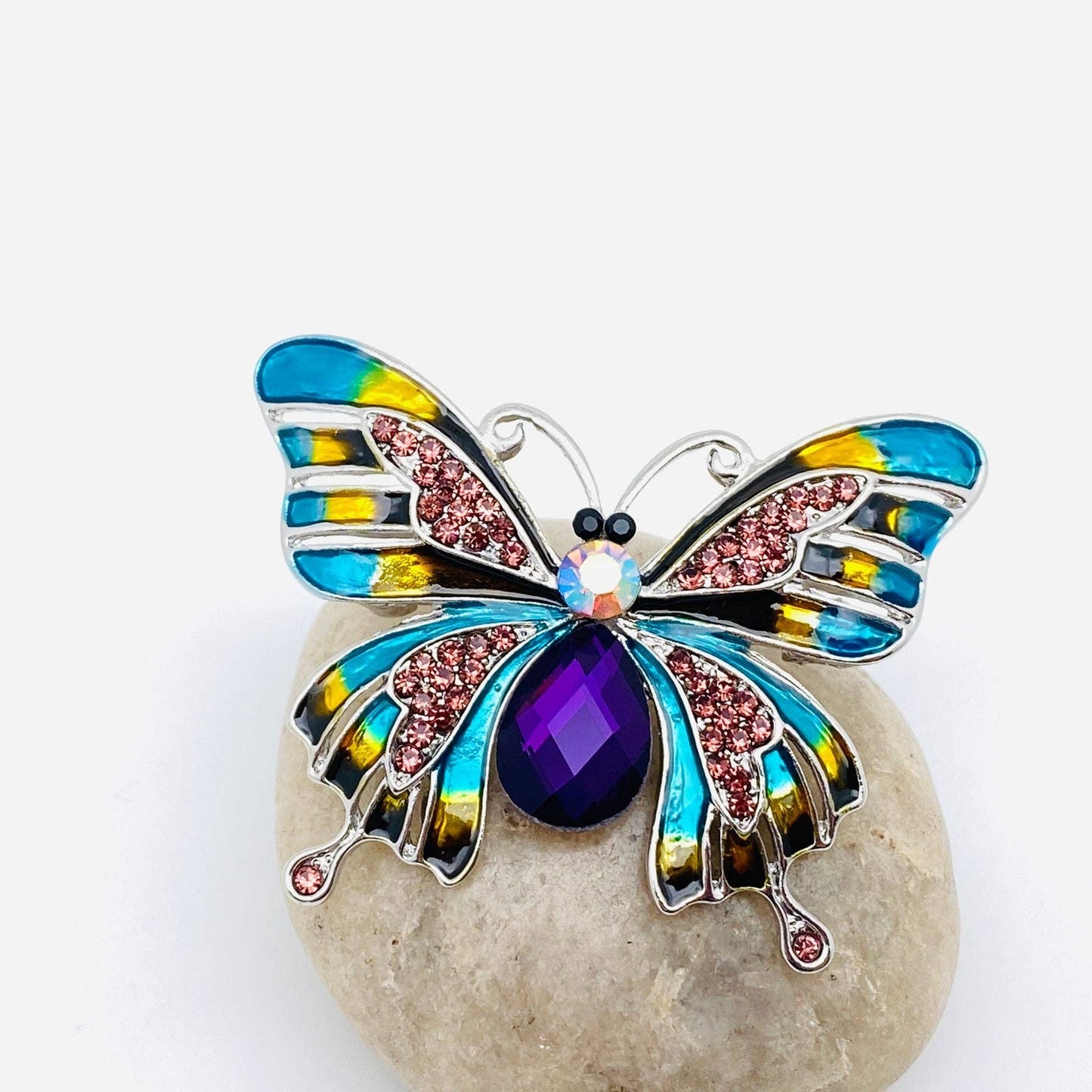 Colored Enamel Rhinestone Butterfly Brooch