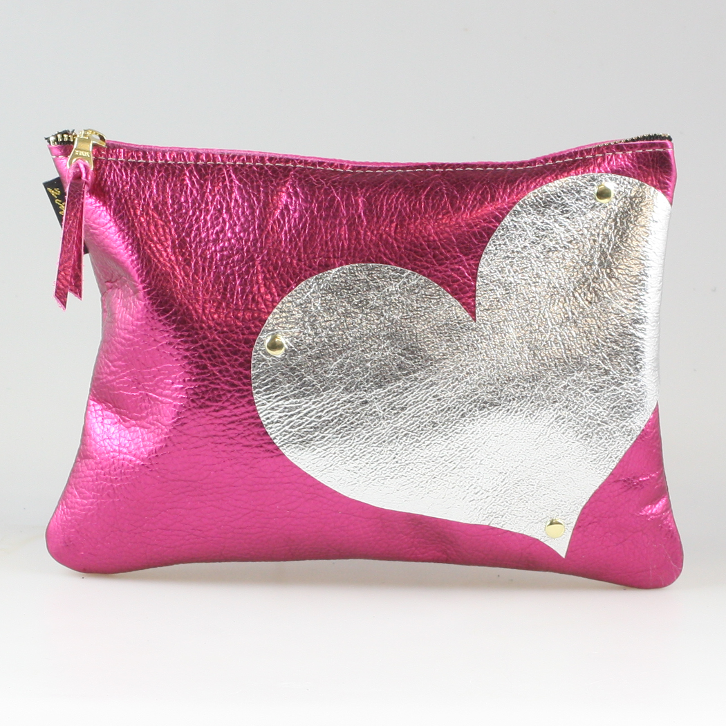 Side Heart Appliqué Clutch Bag