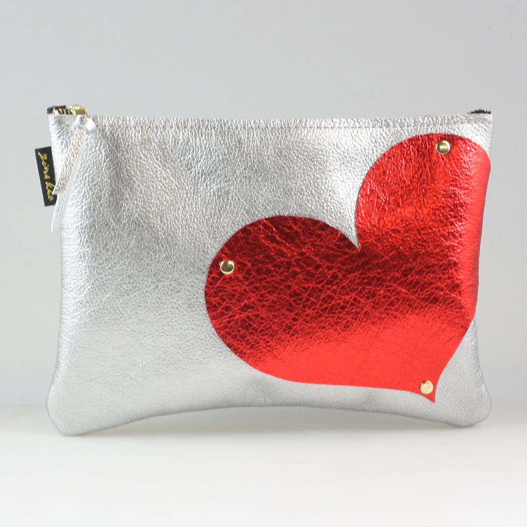 Side Heart Appliqué Clutch Bag