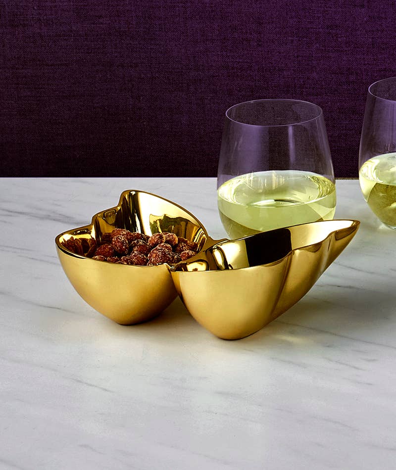 Butterfly Double Bowl in Gold Tone Metal