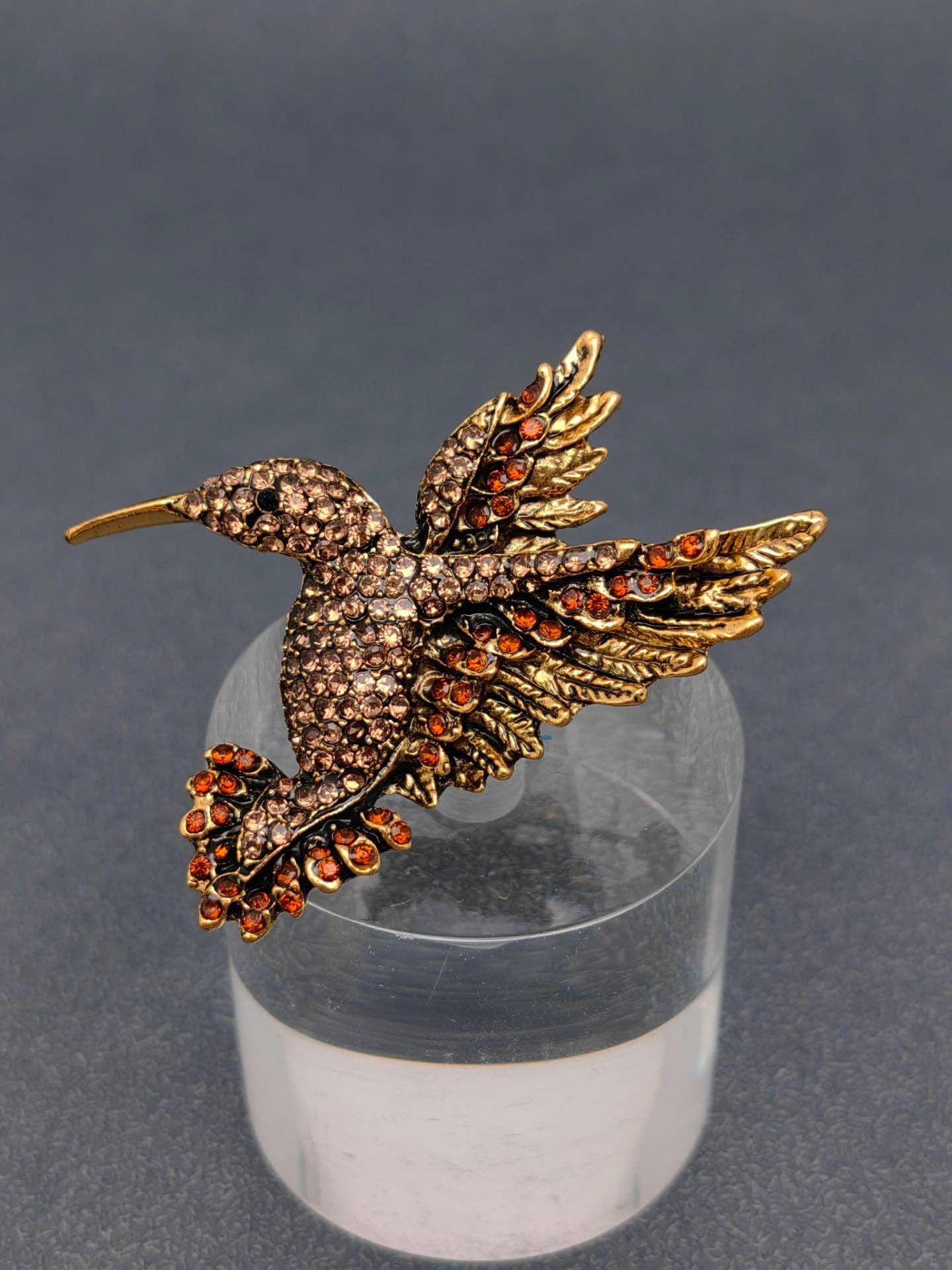 Multi-color Rhinestone Hummingbird Brooch
