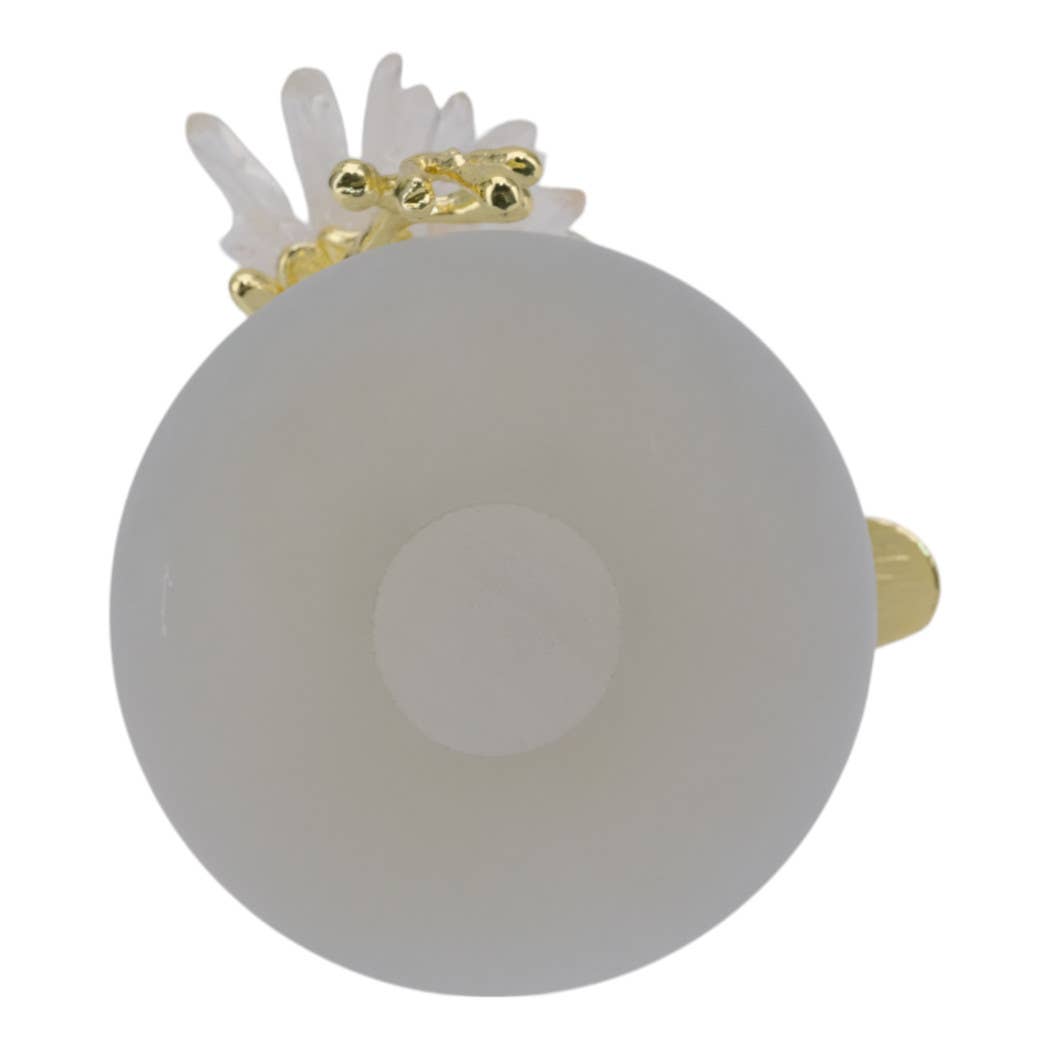 Sculpture - White and Gold Metal Bird on Sphere, 7 in.