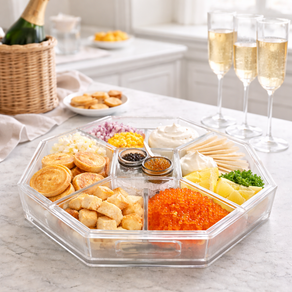 Acrylic Entertainer Tray, Social Serving, Clear/White