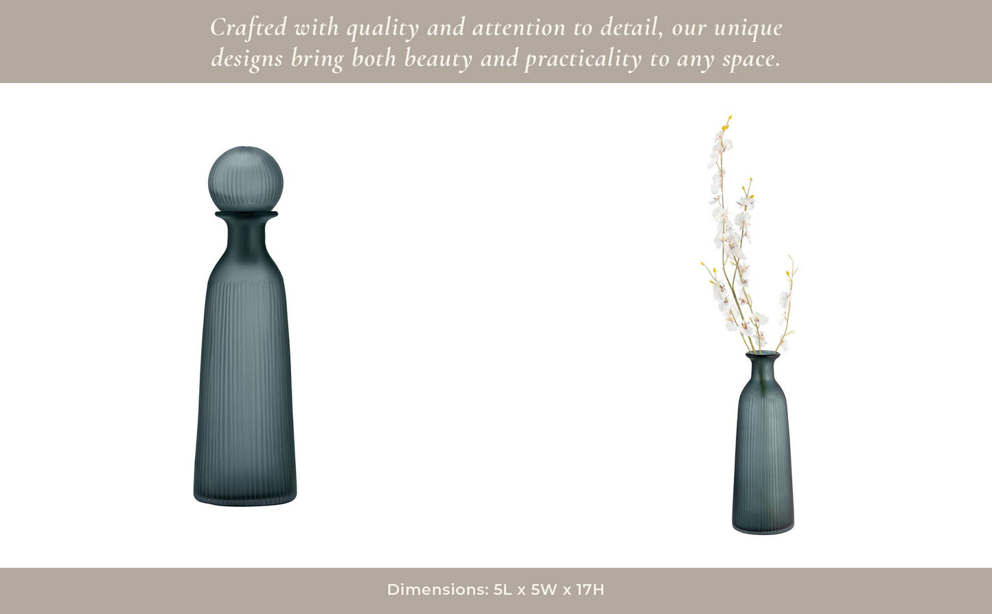 Glass Vertical Ribbed Vase with Stopper- Gray, 17 in.