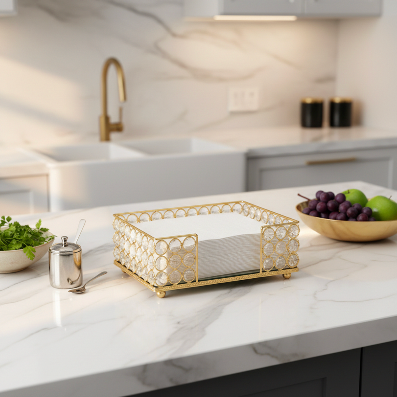 Gold Cristal Square Napkin Holder