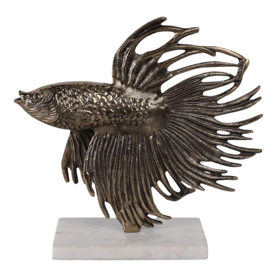 Sculpture - Gold Metal Accomac Fish on Marble Stand