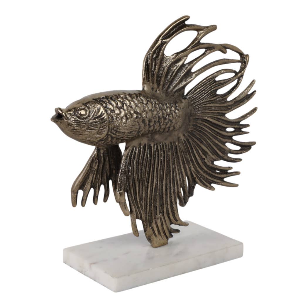 Sculpture - Gold Metal Accomac Fish on Marble Stand