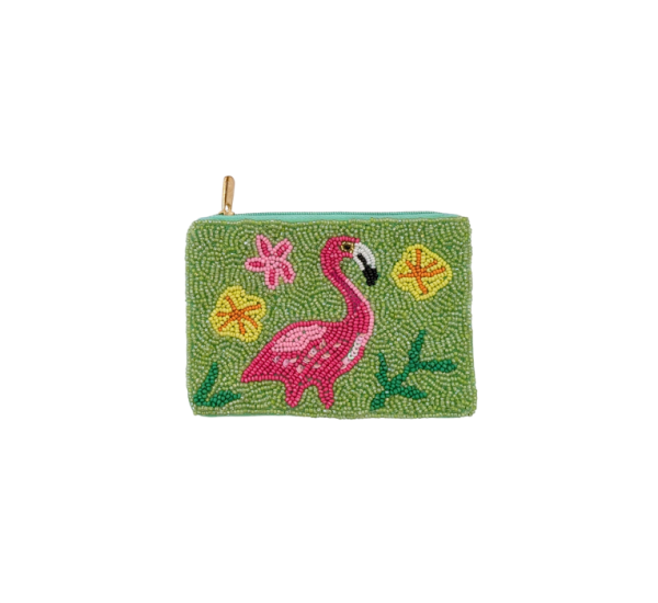 Ladies Fully Beaded FLAMINGO Themed Coin Purse