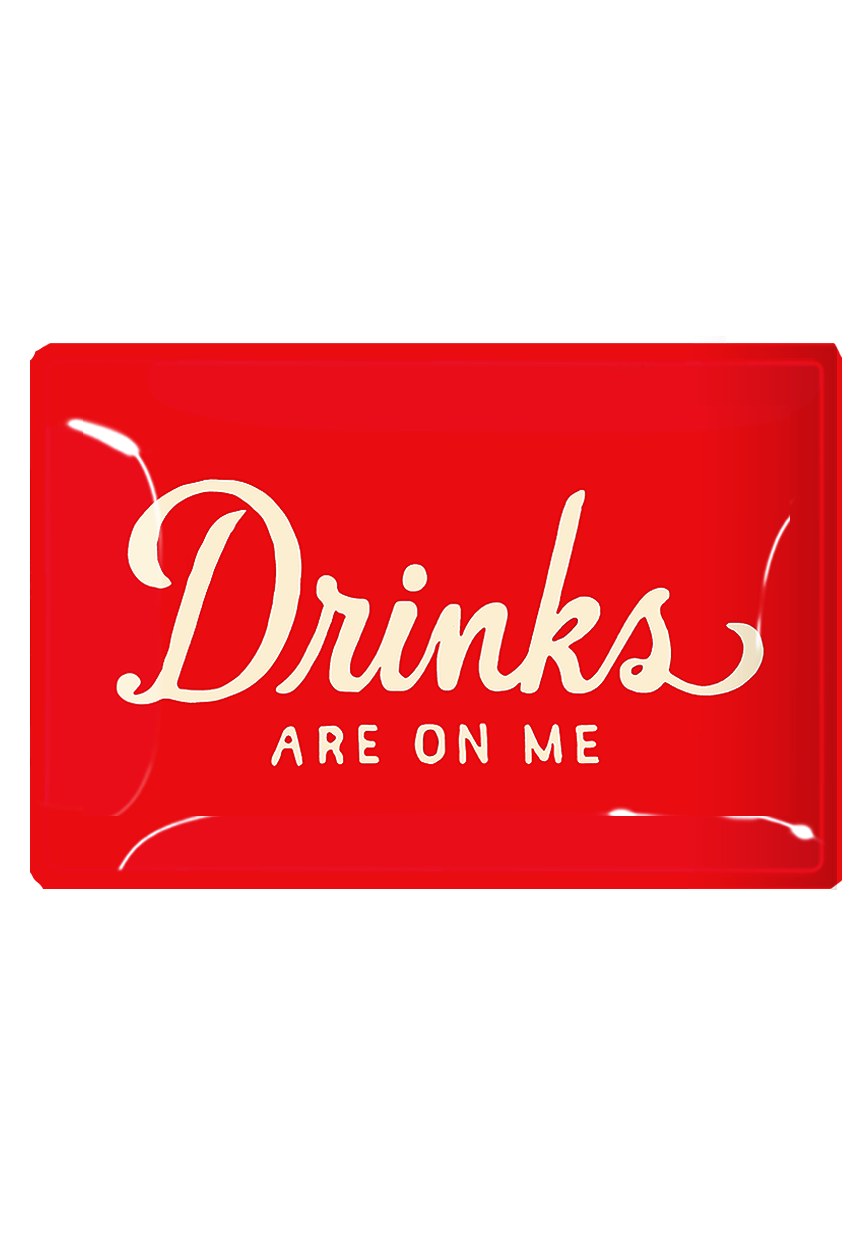 Drinks Are On Me Plate Decoupage Glass Tray 12 x 20 inches
