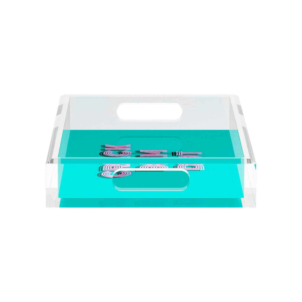 Mahjong Crack Bam Dot Acqua Pink Acrylic Rectangle Decorative Tray