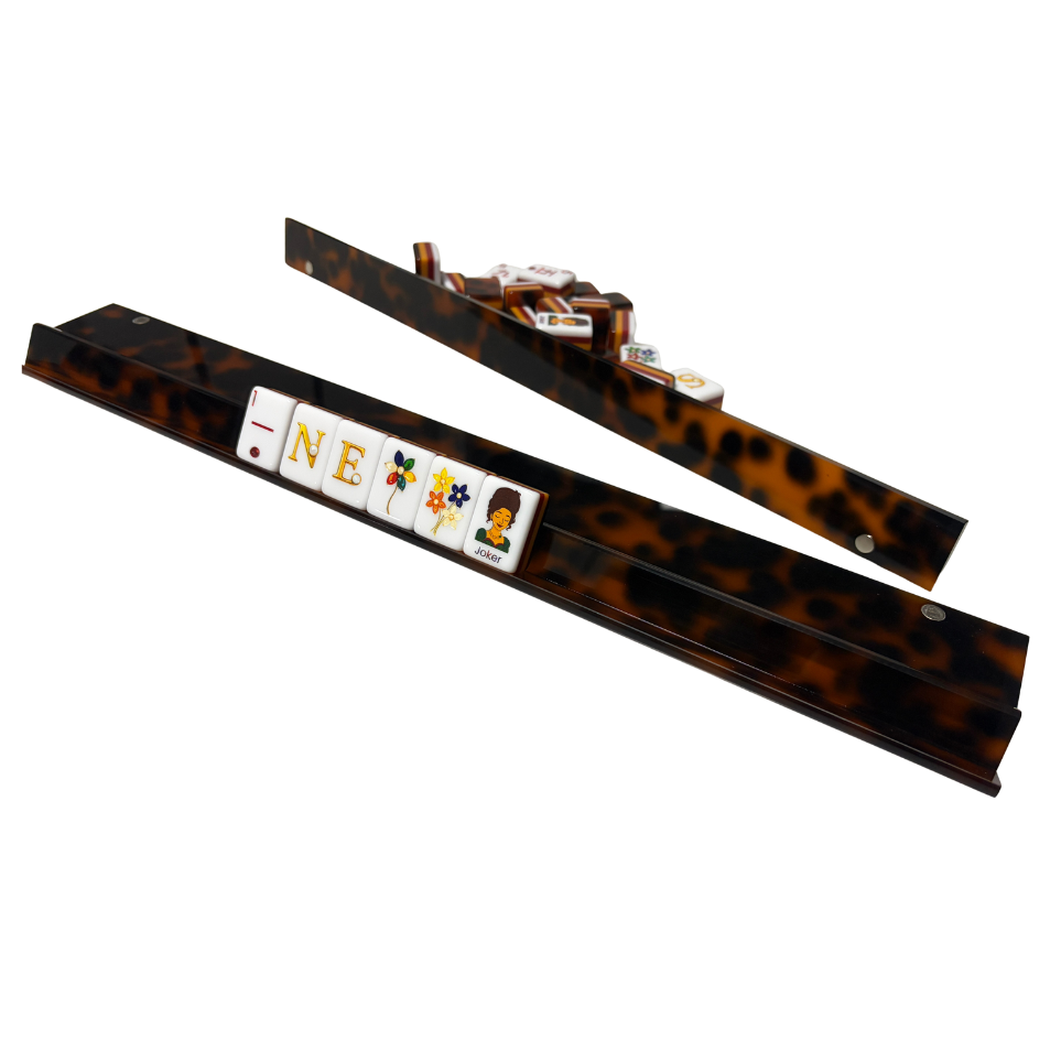 Luxury Handmade Tortoise Shell Acrylic Mahjong Racks and Pushers Set (4 Pieces)