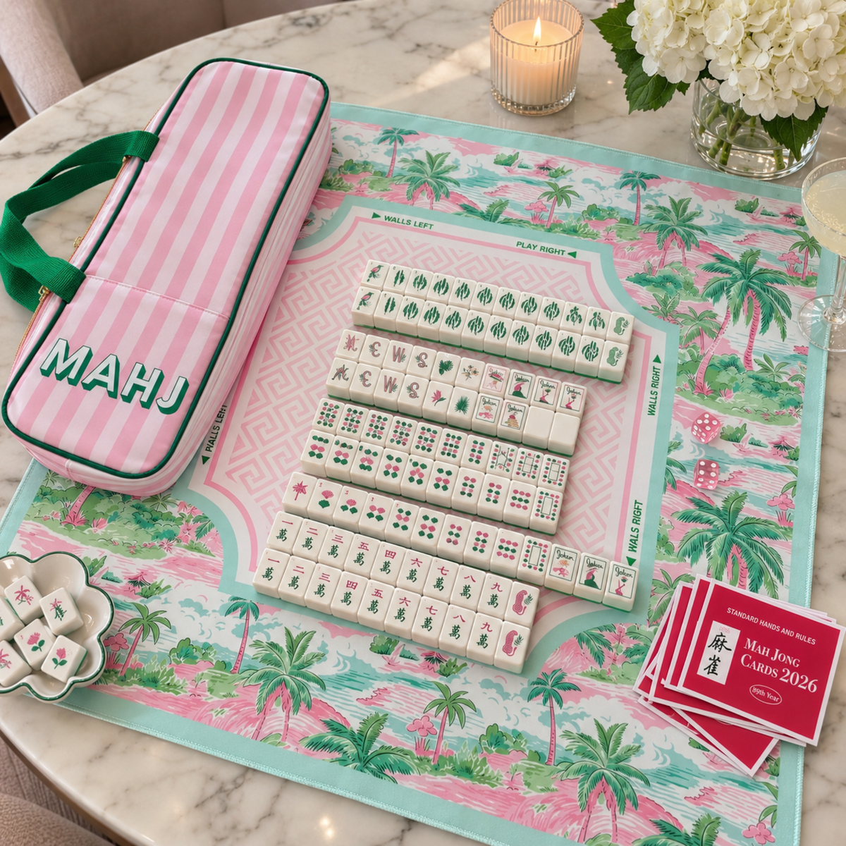 Palm Resort Mahjong Complete Set - Tile Set & Playing Mat